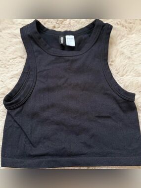 Divided Black Ribbed Crewneck Tank